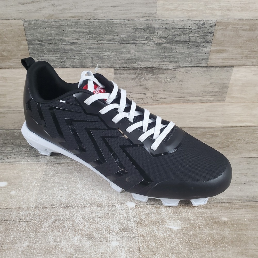 Rawlings Savage Low Cleats Mens 13 D Black White Leather Lace-Up Baseball Cleat